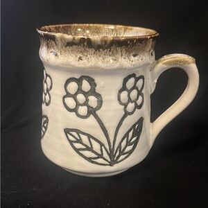 Vintage Stoneware Embossed Coffee Mug Drip Glaze Japan